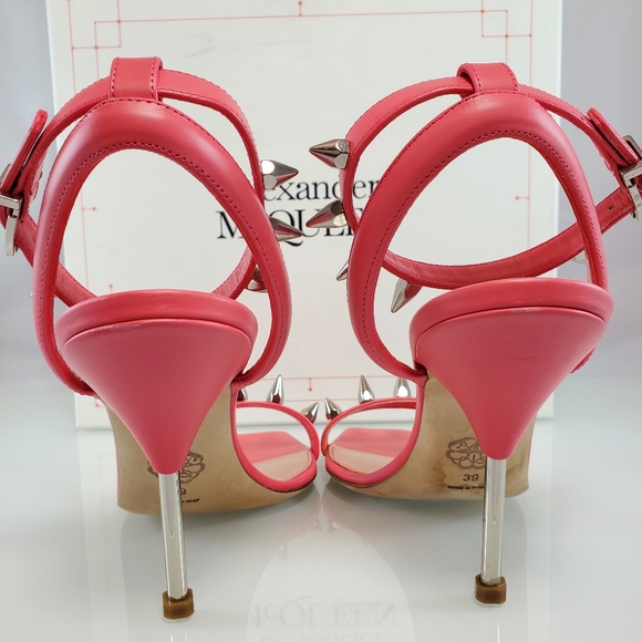 NWT$950 Alexander McQueen Coral Punk Stud Leather Ankle-Strap Sandals Heel Sz 9 - Picture 12 of 16